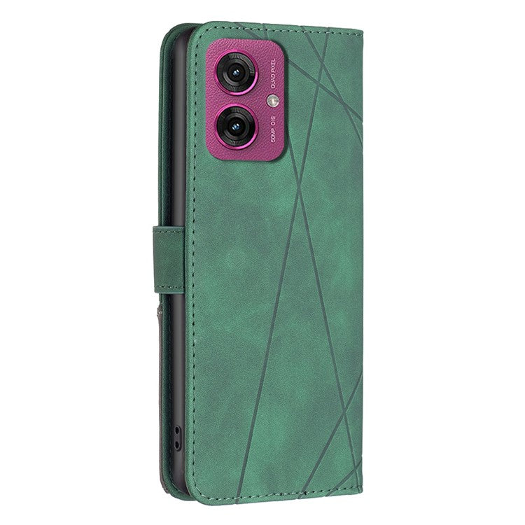 BINFEN COLOR For Motorola Moto G55 5G Phone Cases Wallet Stand Geometry Imprinted Leather Cover - Green