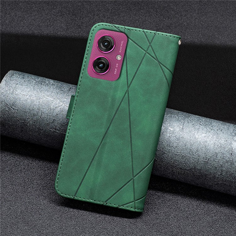 BINFEN COLOR For Motorola Moto G55 5G Phone Cases Wallet Stand Geometry Imprinted Leather Cover - Green