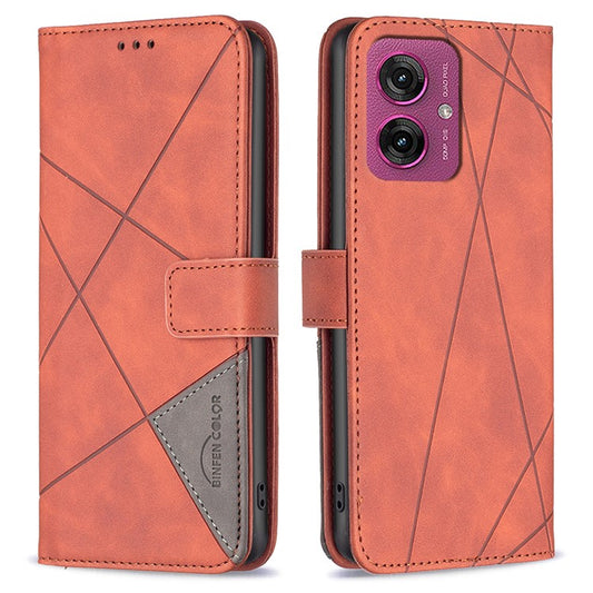 BINFEN COLOR For Motorola Moto G55 5G Phone Cases Wallet Stand Geometry Imprinted Leather Cover - Brown