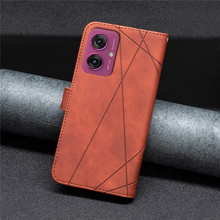 BINFEN COLOR For Motorola Moto G55 5G Phone Cases Wallet Stand Geometry Imprinted Leather Cover - Brown