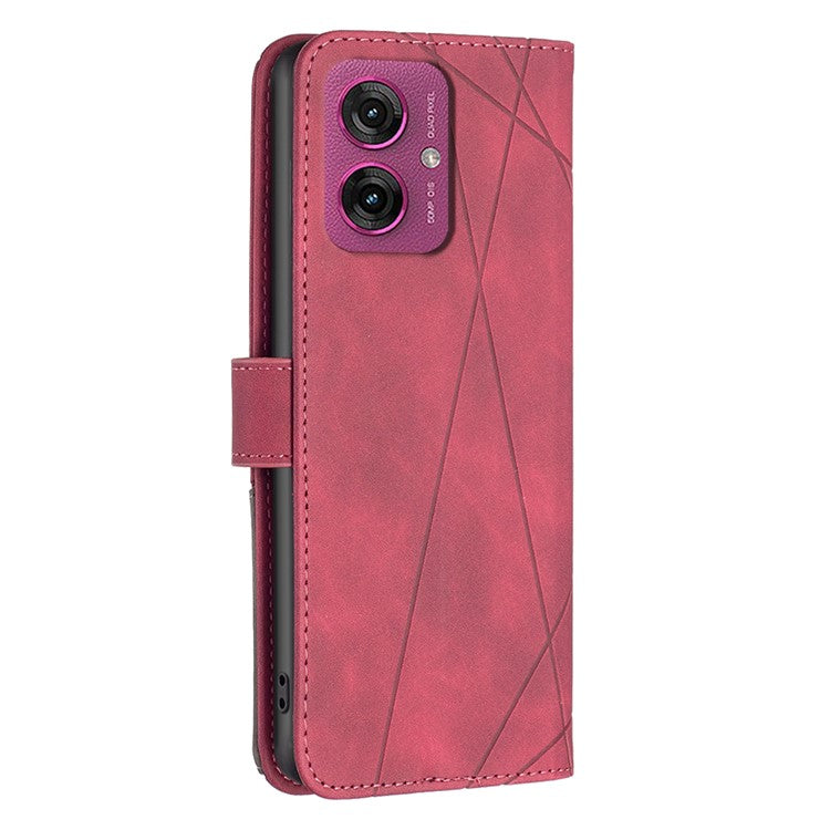 BINFEN COLOR For Motorola Moto G55 5G Phone Cases Wallet Stand Geometry Imprinted Leather Cover - Red