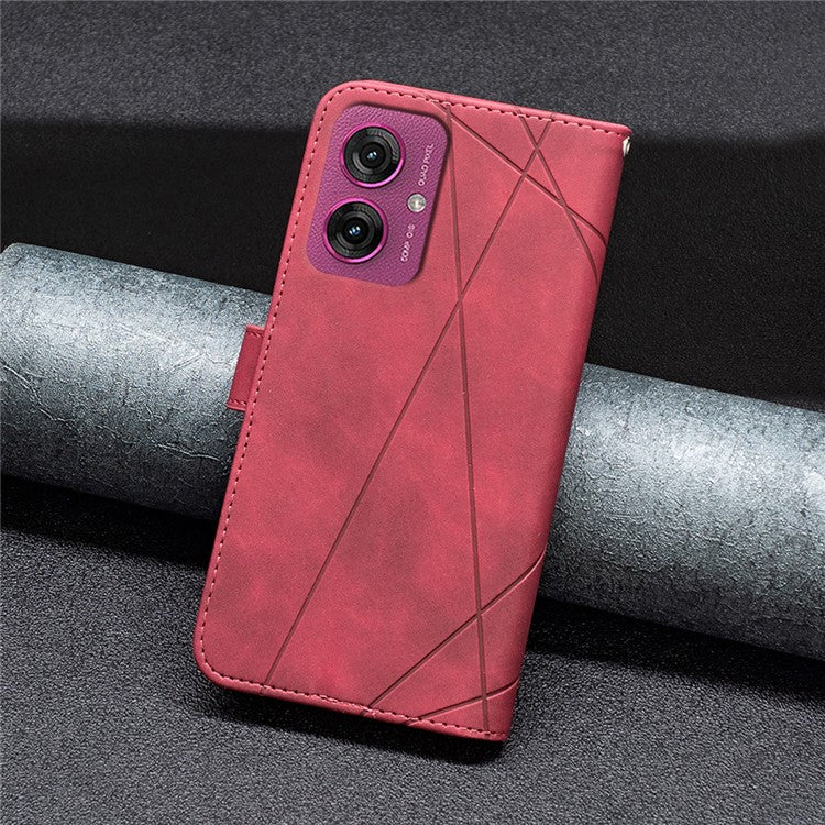 BINFEN COLOR For Motorola Moto G55 5G Phone Cases Wallet Stand Geometry Imprinted Leather Cover - Red