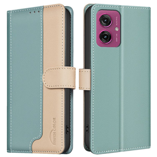 BINFEN COLOR BF33 for Motorola Moto G55 5G Leather Case Splicing Color RFID Blocking - Green