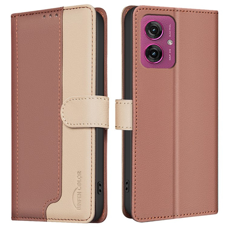 BINFEN COLOR BF33 for Motorola Moto G55 5G Leather Case Splicing Color RFID Blocking - Brown