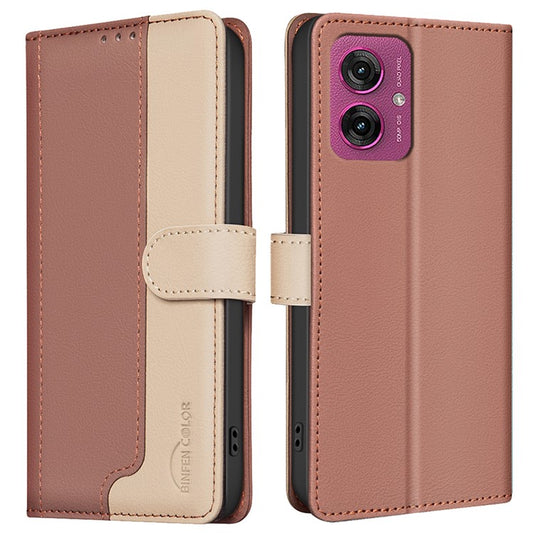 BINFEN COLOR BF33 for Motorola Moto G55 5G Leather Case Splicing Color RFID Blocking - Brown