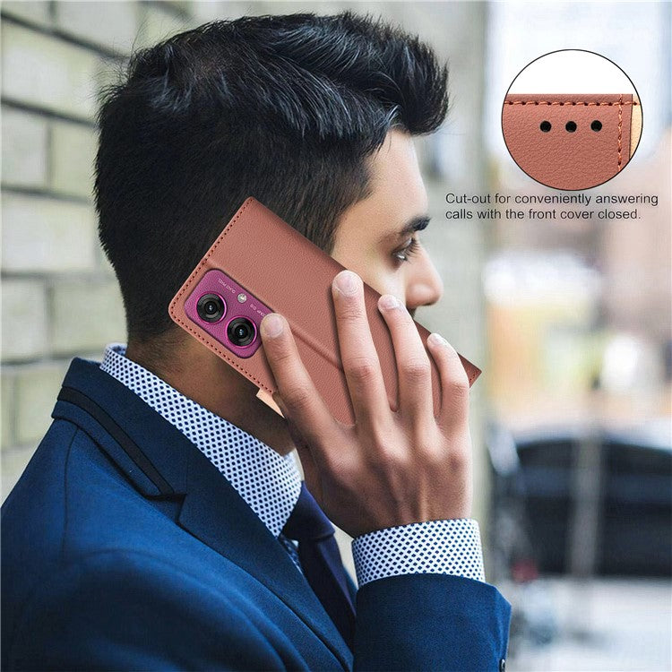 BINFEN COLOR BF33 for Motorola Moto G55 5G Leather Case Splicing Color RFID Blocking - Brown