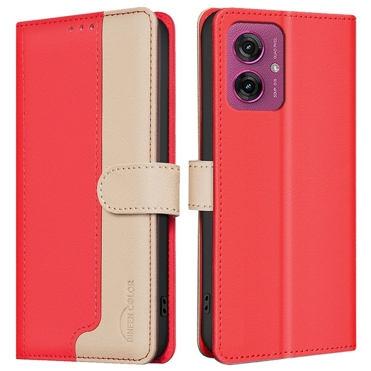 BINFEN COLOR BF33 for Motorola Moto G55 5G Leather Case Splicing Color RFID Blocking - Red