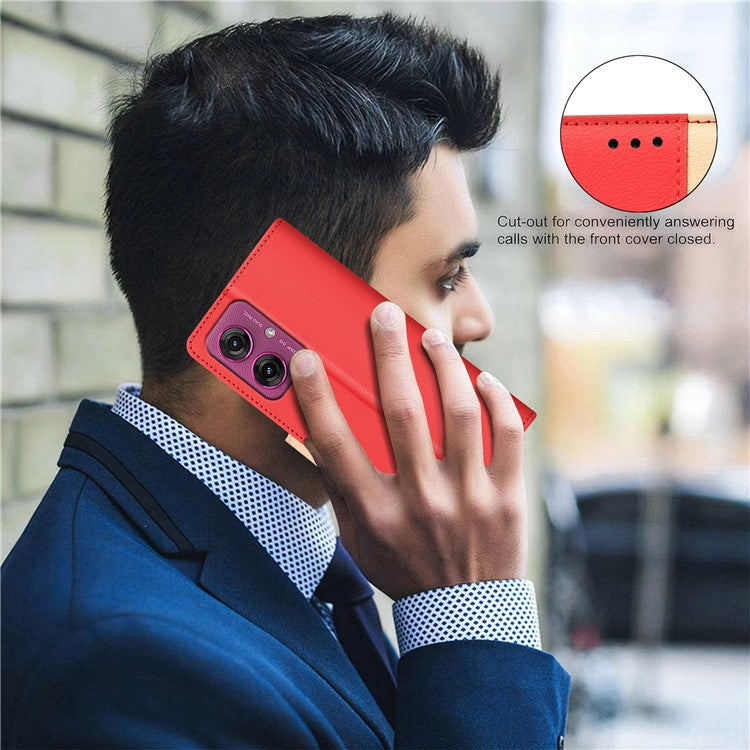 BINFEN COLOR BF33 for Motorola Moto G55 5G Leather Case Splicing Color RFID Blocking - Red