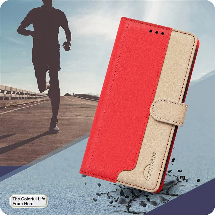 BINFEN COLOR BF33 for Motorola Moto G55 5G Leather Case Splicing Color RFID Blocking - Red