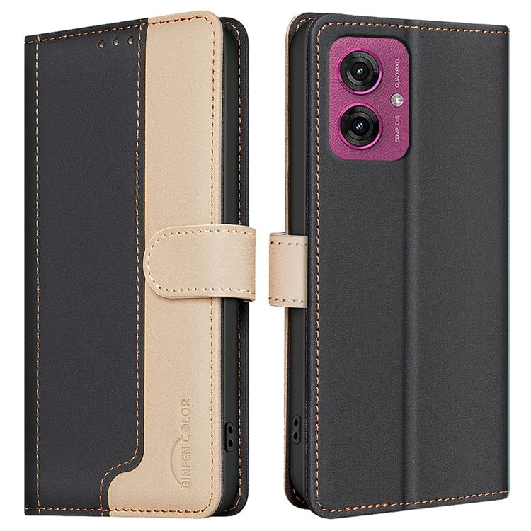 BINFEN COLOR BF33 for Motorola Moto G55 5G Leather Case Splicing Color RFID Blocking - Black
