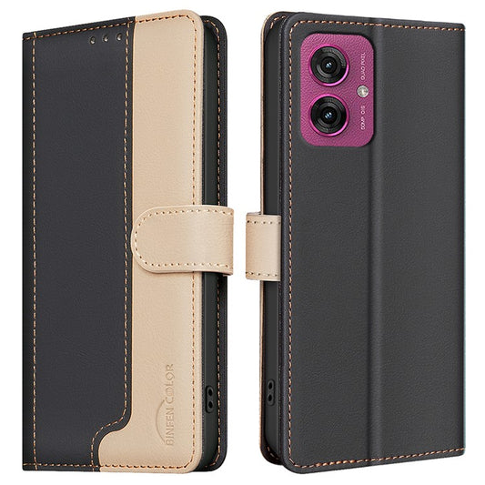 BINFEN COLOR BF33 for Motorola Moto G55 5G Leather Case Splicing Color RFID Blocking - Black