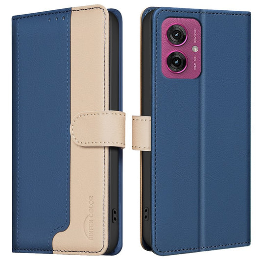 BINFEN COLOR BF33 for Motorola Moto G55 5G Leather Case Splicing Color RFID Blocking - Blue