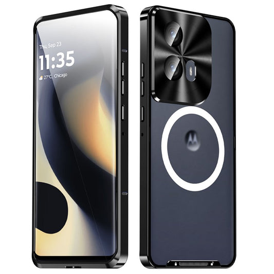 Magic Shield Magnetic Series for Motorola Edge (2024) 5G Case Metal+TPU Phone Cover with Lens Guard - Black