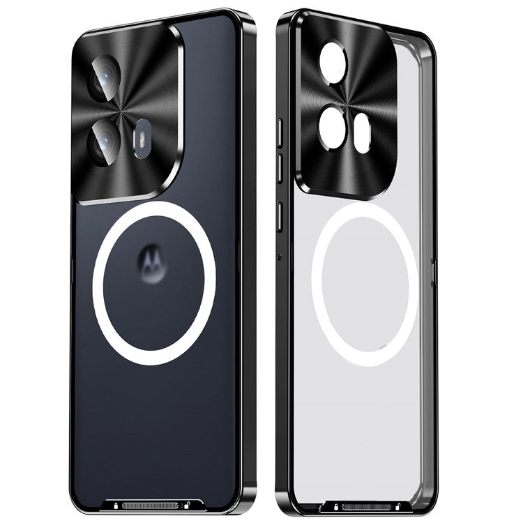 Magic Shield Magnetic Series for Motorola Edge (2024) 5G Case Metal+TPU Phone Cover with Lens Guard - Black