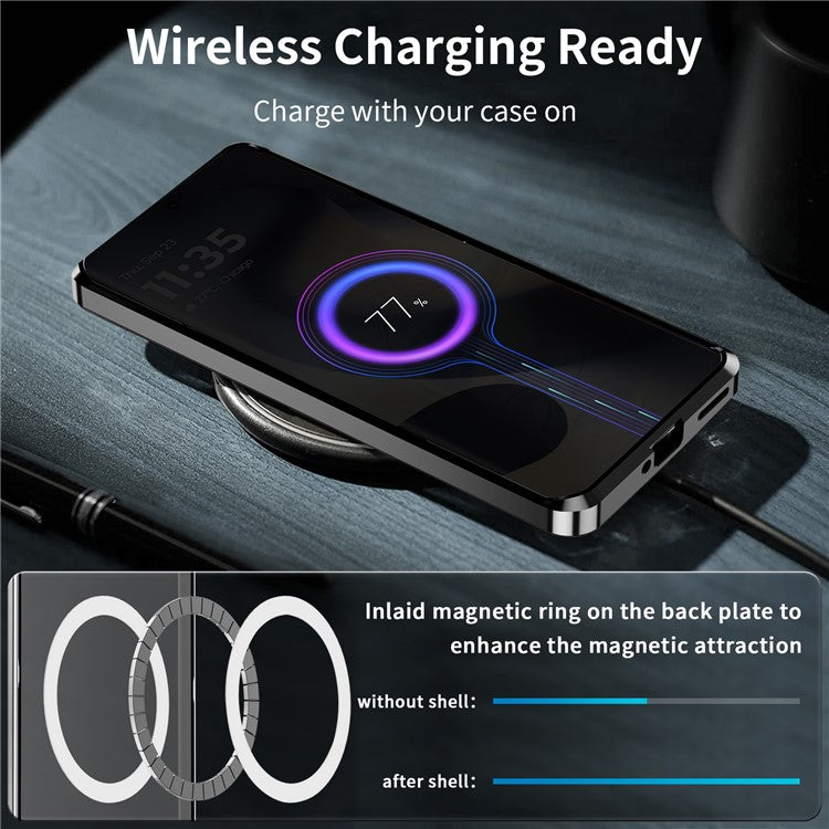 Magic Shield Magnetic Series for Motorola Edge (2024) 5G Case Metal+TPU Phone Cover with Lens Guard - Black