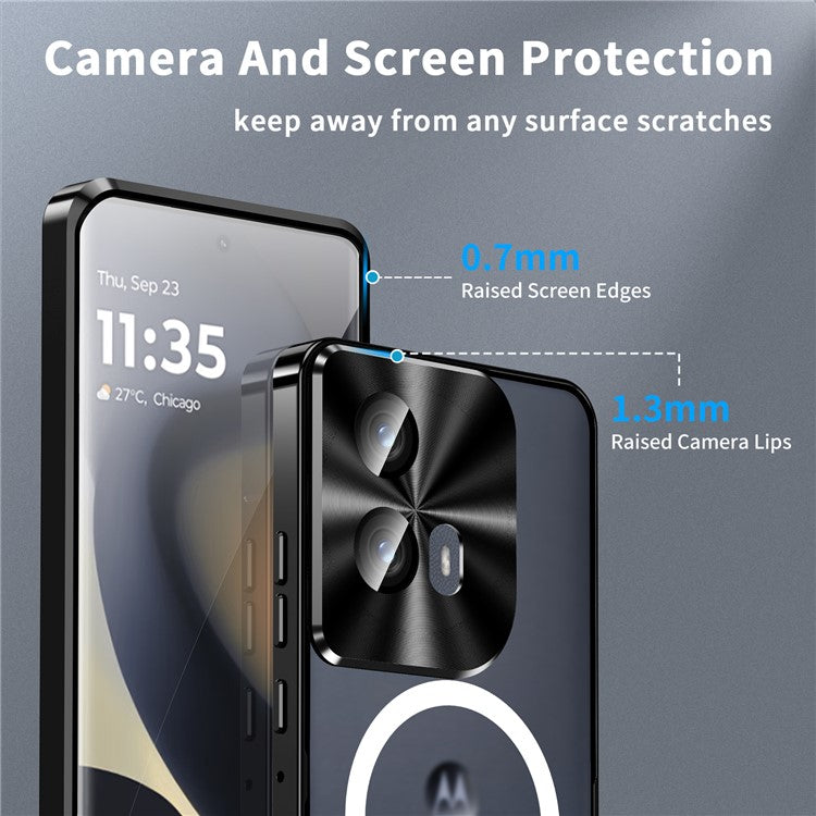 Magic Shield Magnetic Series for Motorola Edge (2024) 5G Case Metal+TPU Phone Cover with Lens Guard - Black