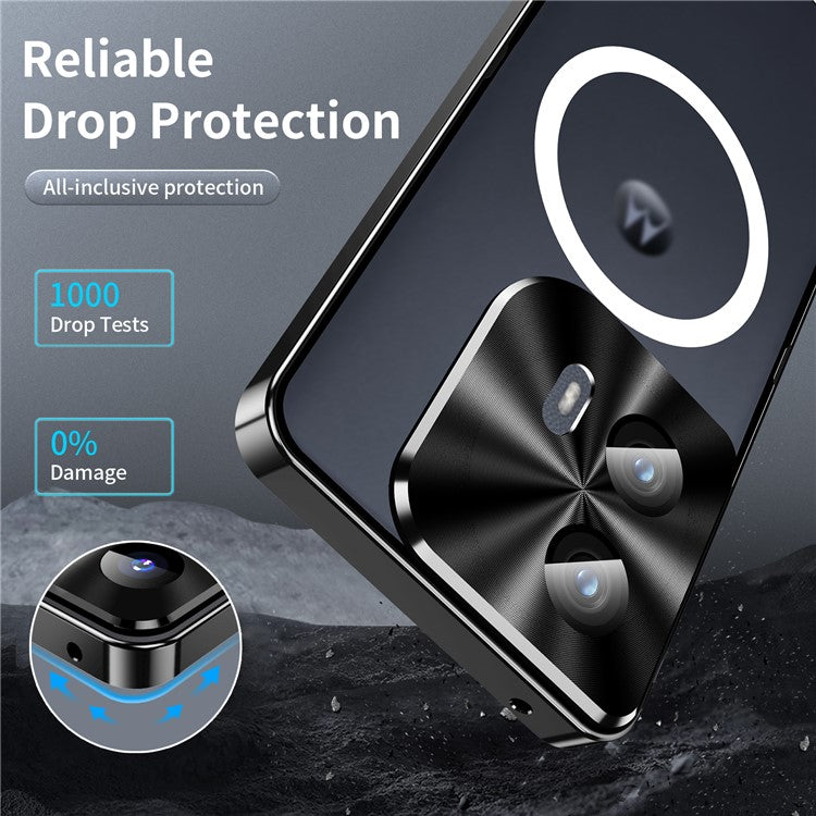 Magic Shield Magnetic Series for Motorola Edge (2024) 5G Case Metal+TPU Phone Cover with Lens Guard - Black