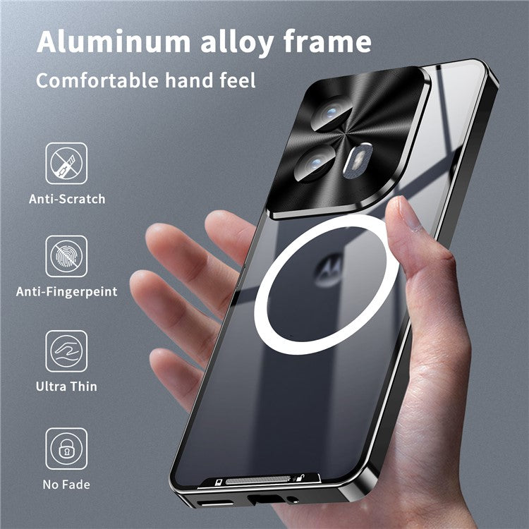 Magic Shield Magnetic Series for Motorola Edge (2024) 5G Case Metal+TPU Phone Cover with Lens Guard - Black