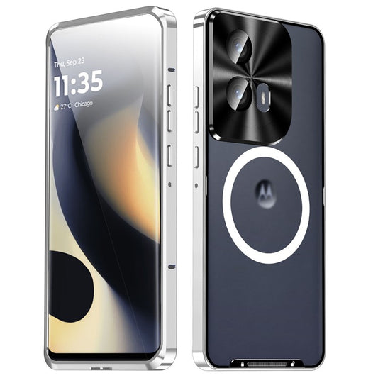 Magic Shield Magnetic Series for Motorola Edge (2024) 5G Case Metal+TPU Phone Cover with Lens Guard - Silver