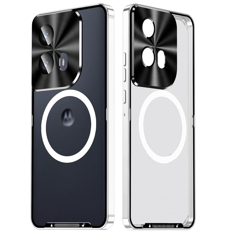 Magic Shield Magnetic Series for Motorola Edge (2024) 5G Case Metal+TPU Phone Cover with Lens Guard - Silver