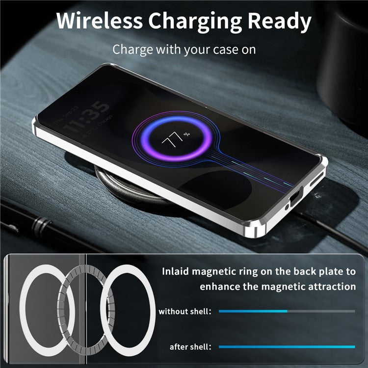Magic Shield Magnetic Series for Motorola Edge (2024) 5G Case Metal+TPU Phone Cover with Lens Guard - Silver