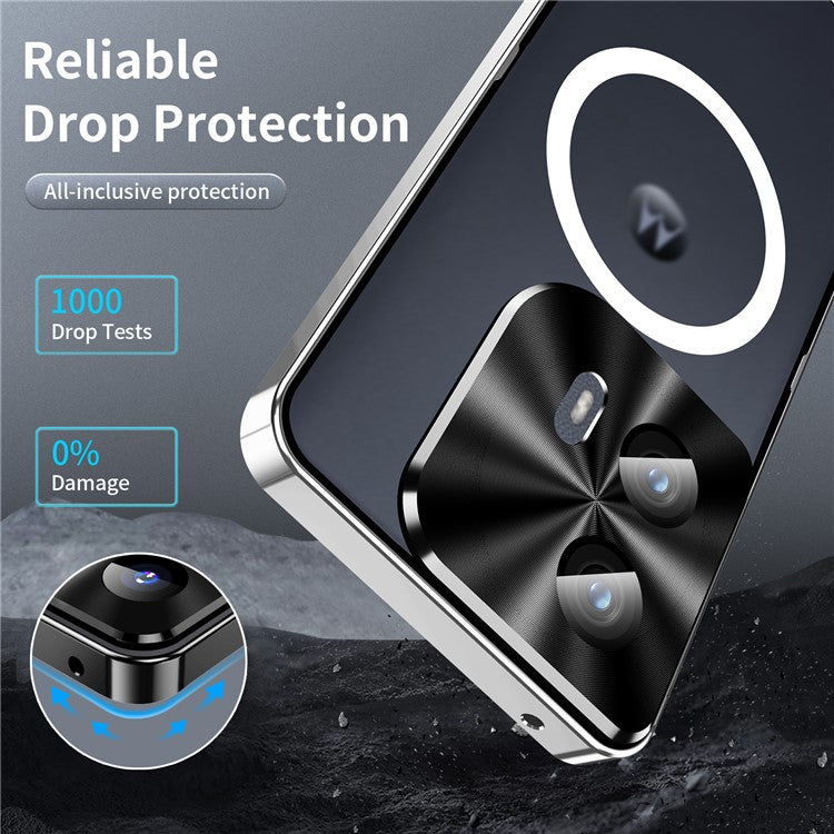 Magic Shield Magnetic Series for Motorola Edge (2024) 5G Case Metal+TPU Phone Cover with Lens Guard - Silver