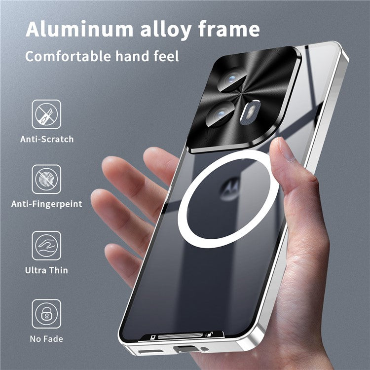 Magic Shield Magnetic Series for Motorola Edge (2024) 5G Case Metal+TPU Phone Cover with Lens Guard - Silver