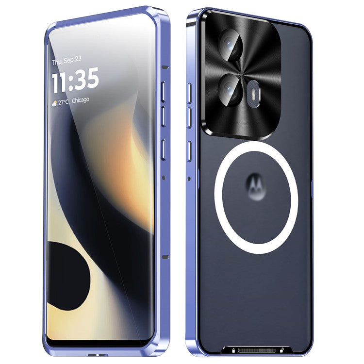 Magic Shield Magnetic Series for Motorola Edge (2024) 5G Case Metal+TPU Phone Cover with Lens Guard - Purple