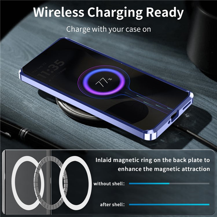 Magic Shield Magnetic Series for Motorola Edge (2024) 5G Case Metal+TPU Phone Cover with Lens Guard - Purple