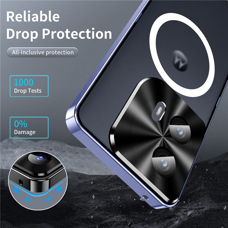 Magic Shield Magnetic Series for Motorola Edge (2024) 5G Case Metal+TPU Phone Cover with Lens Guard - Purple