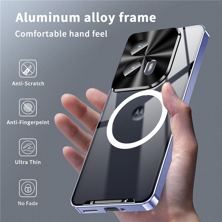 Magic Shield Magnetic Series for Motorola Edge (2024) 5G Case Metal+TPU Phone Cover with Lens Guard - Purple