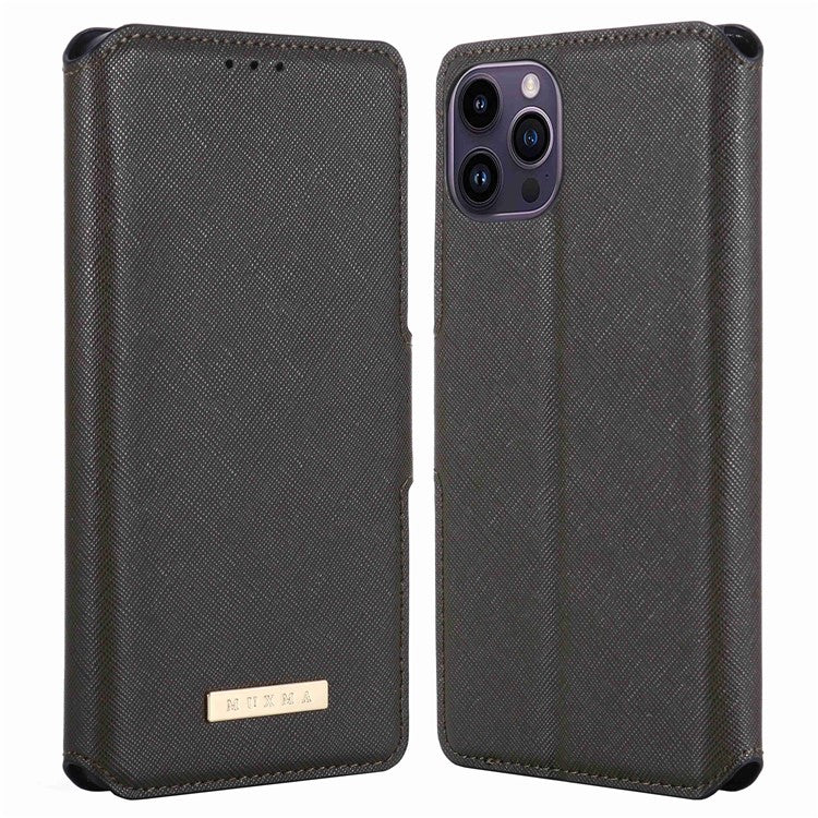 MUXMA MX115 for iPhone 14 Pro Max PU Leather Cross Texture Drop-proof Case Side Magnetic Clasp Phone Stand Wallet Cover - Grey