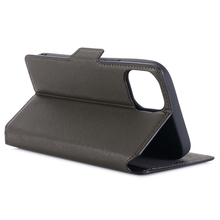 MUXMA MX115 for iPhone 14 Pro Max PU Leather Cross Texture Drop-proof Case Side Magnetic Clasp Phone Stand Wallet Cover - Grey