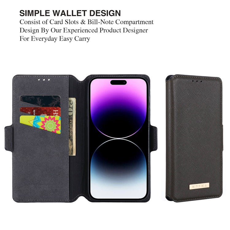 MUXMA MX115 for iPhone 14 Pro Max PU Leather Cross Texture Drop-proof Case Side Magnetic Clasp Phone Stand Wallet Cover - Grey