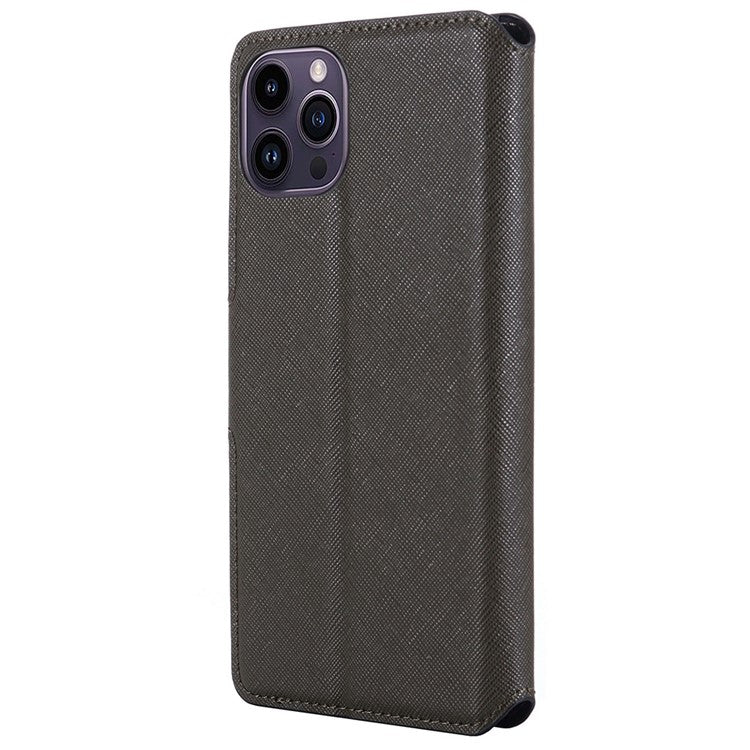 MUXMA MX115 for iPhone 14 Pro Max PU Leather Cross Texture Drop-proof Case Side Magnetic Clasp Phone Stand Wallet Cover - Grey