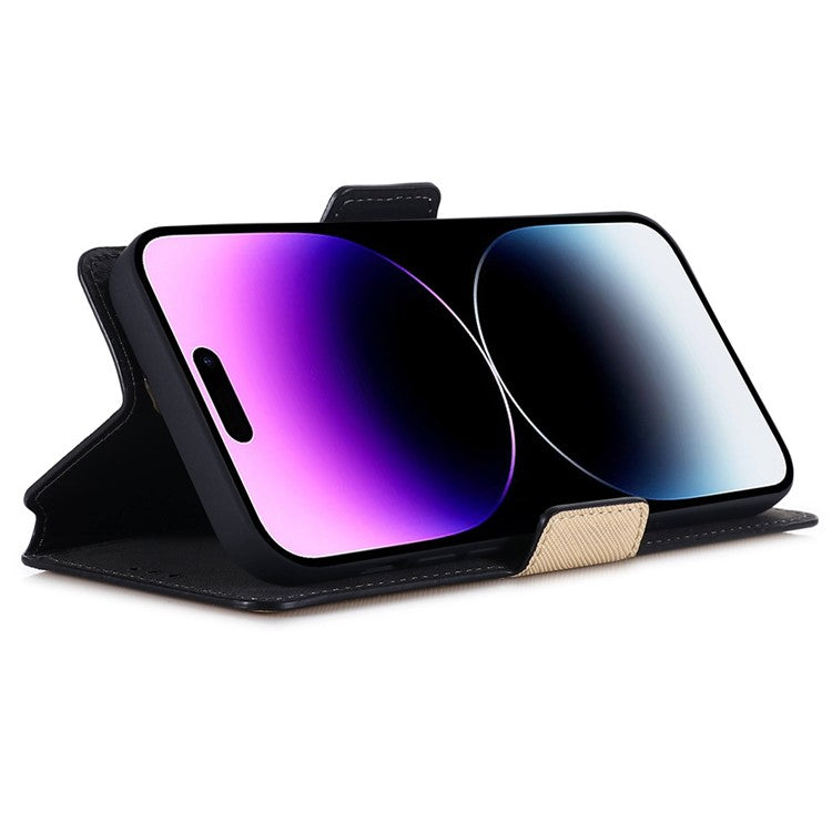 MUXMA MX115 for iPhone 14 Pro Max PU Leather Cross Texture Drop-proof Case Side Magnetic Clasp Phone Stand Wallet Cover - Gold