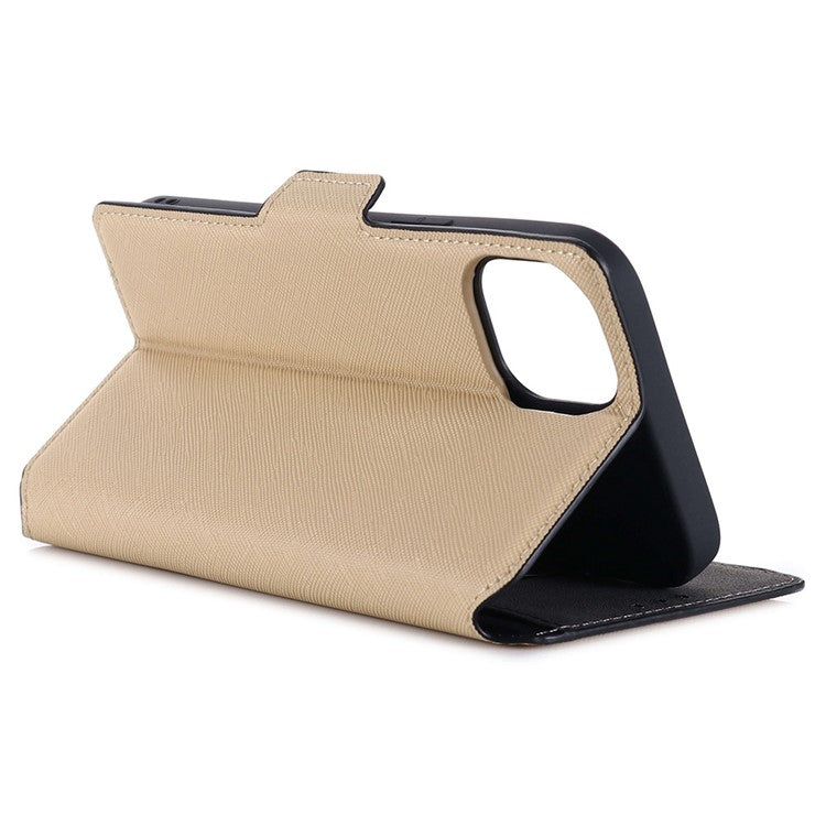 MUXMA MX115 for iPhone 14 Pro Max PU Leather Cross Texture Drop-proof Case Side Magnetic Clasp Phone Stand Wallet Cover - Gold