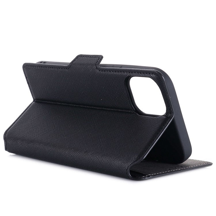MUXMA MX115 PU Leather Case for iPhone 14 Pro, Cross Texture Side Magnetic Clasp Stand Wallet Folio Flip Phone Shockproof Cover - Black