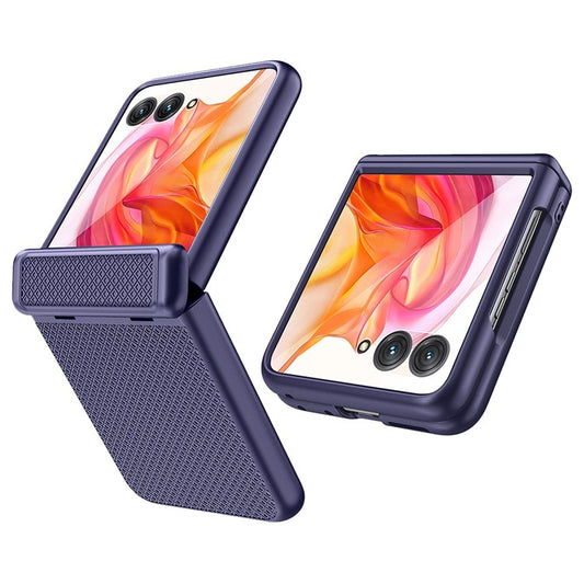 GKK For Motorola Razr 50 Ultra 5G Case Grids Pattern Hinge Protection Hard PC Phone Shell with Screen Film - Blue