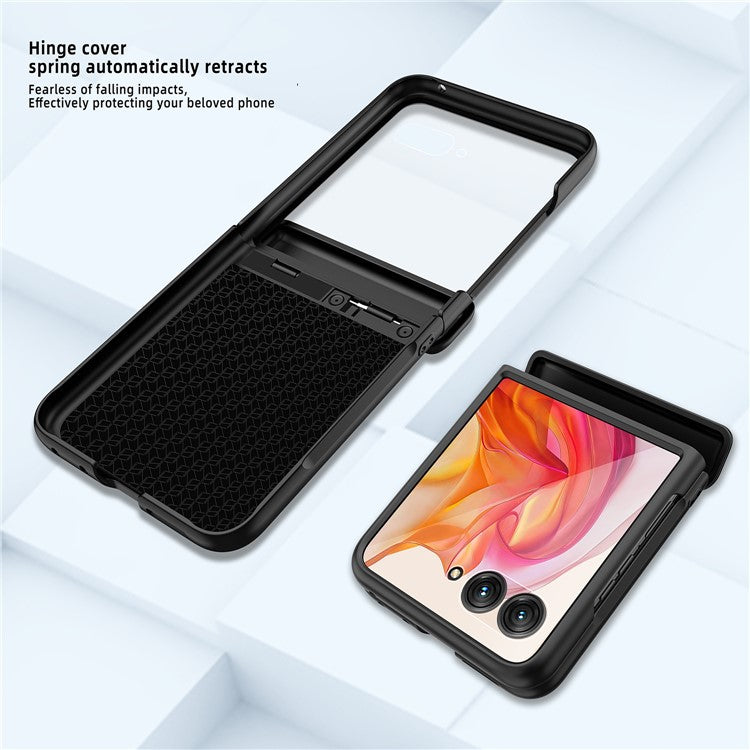 GKK For Motorola Razr 50 Ultra 5G Case Grids Pattern Hinge Protection Hard PC Phone Shell with Screen Film - Blue