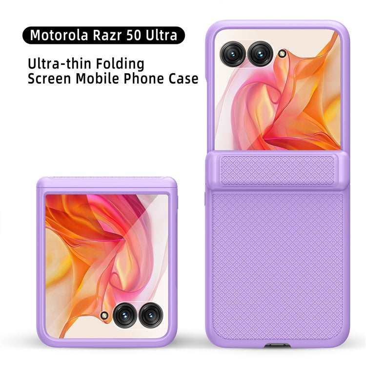 GKK For Motorola Razr 50 Ultra 5G Case Grids Pattern Hinge Protection Hard PC Phone Shell with Screen Film - Blue