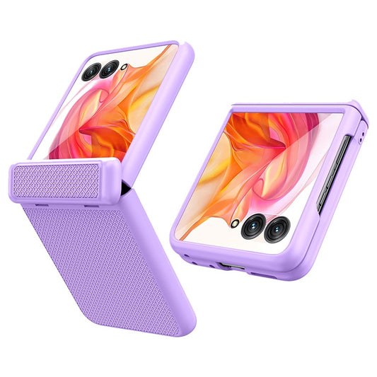GKK For Motorola Razr 50 Ultra 5G Case Grids Pattern Hinge Protection Hard PC Phone Shell with Screen Film - Purple