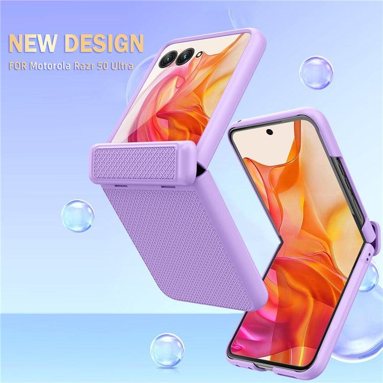 GKK For Motorola Razr 50 Ultra 5G Case Grids Pattern Hinge Protection Hard PC Phone Shell with Screen Film - Purple