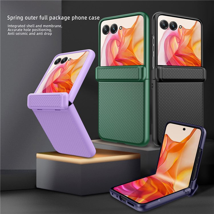 GKK For Motorola Razr 50 Ultra 5G Case Grids Pattern Hinge Protection Hard PC Phone Shell with Screen Film - Purple