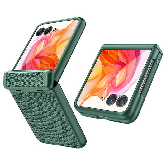 GKK For Motorola Razr 50 Ultra 5G Case Grids Pattern Hinge Protection Hard PC Phone Shell with Screen Film - Green