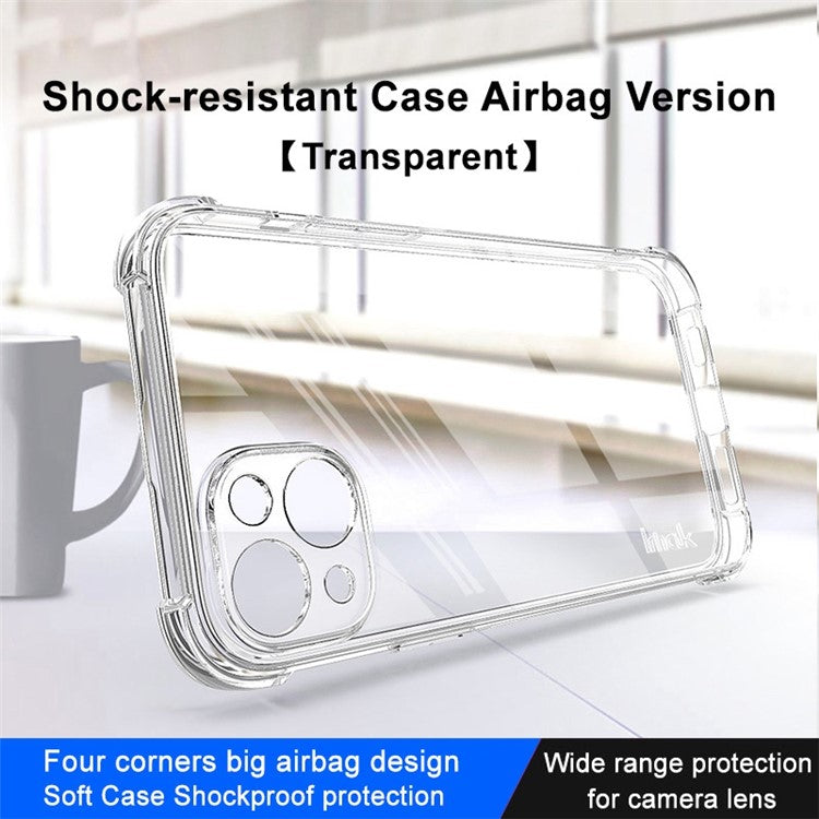 IMAK For iPhone 14 Plus Flexible TPU Clear Phone Back Cover Four Corners Airbag Anti-drop Case - Translucent