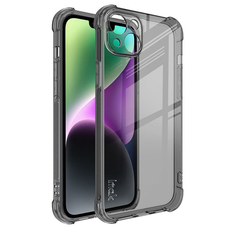 IMAK For iPhone 14 Plus Flexible TPU Clear Phone Back Cover Four Corners Airbag Anti-drop Case - Transparent Black