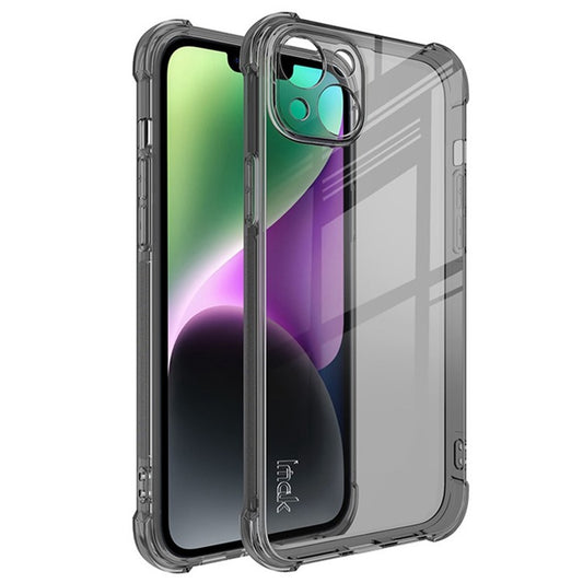 IMAK For iPhone 14 Plus Flexible TPU Clear Phone Back Cover Four Corners Airbag Anti-drop Case - Transparent Black