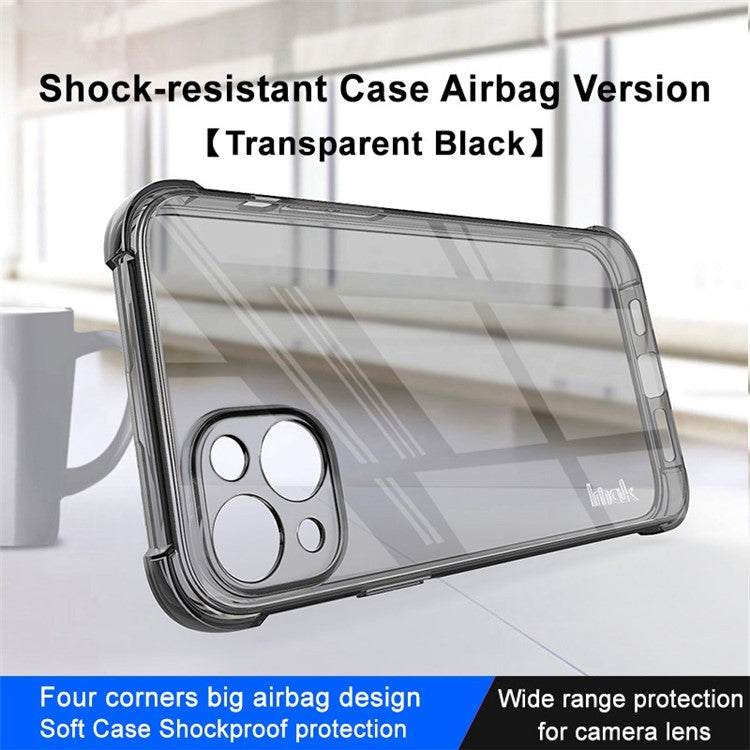 IMAK For iPhone 14 Plus Flexible TPU Clear Phone Back Cover Four Corners Airbag Anti-drop Case - Transparent Black