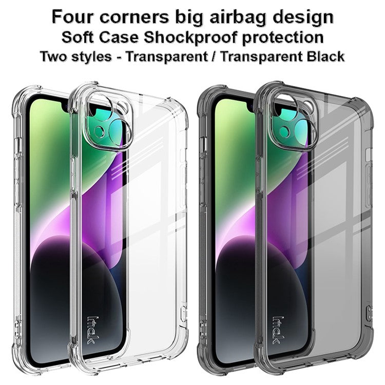 IMAK For iPhone 14 Plus Flexible TPU Clear Phone Back Cover Four Corners Airbag Anti-drop Case - Transparent Black